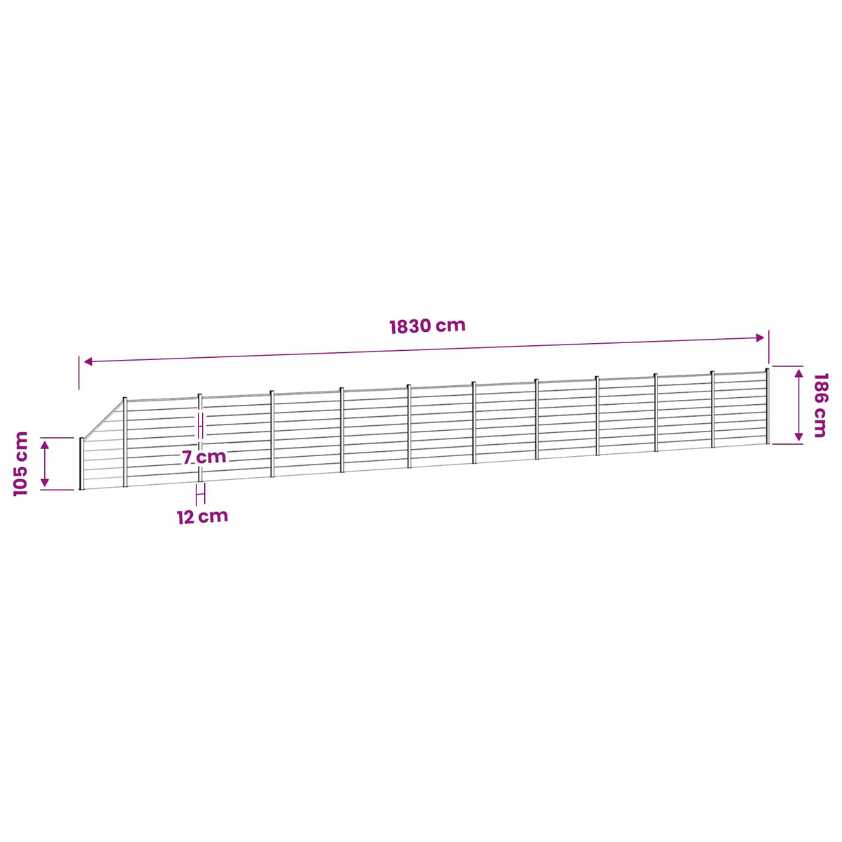 Hek set 1830 x 186 cm WPC en Aluminium Grijs