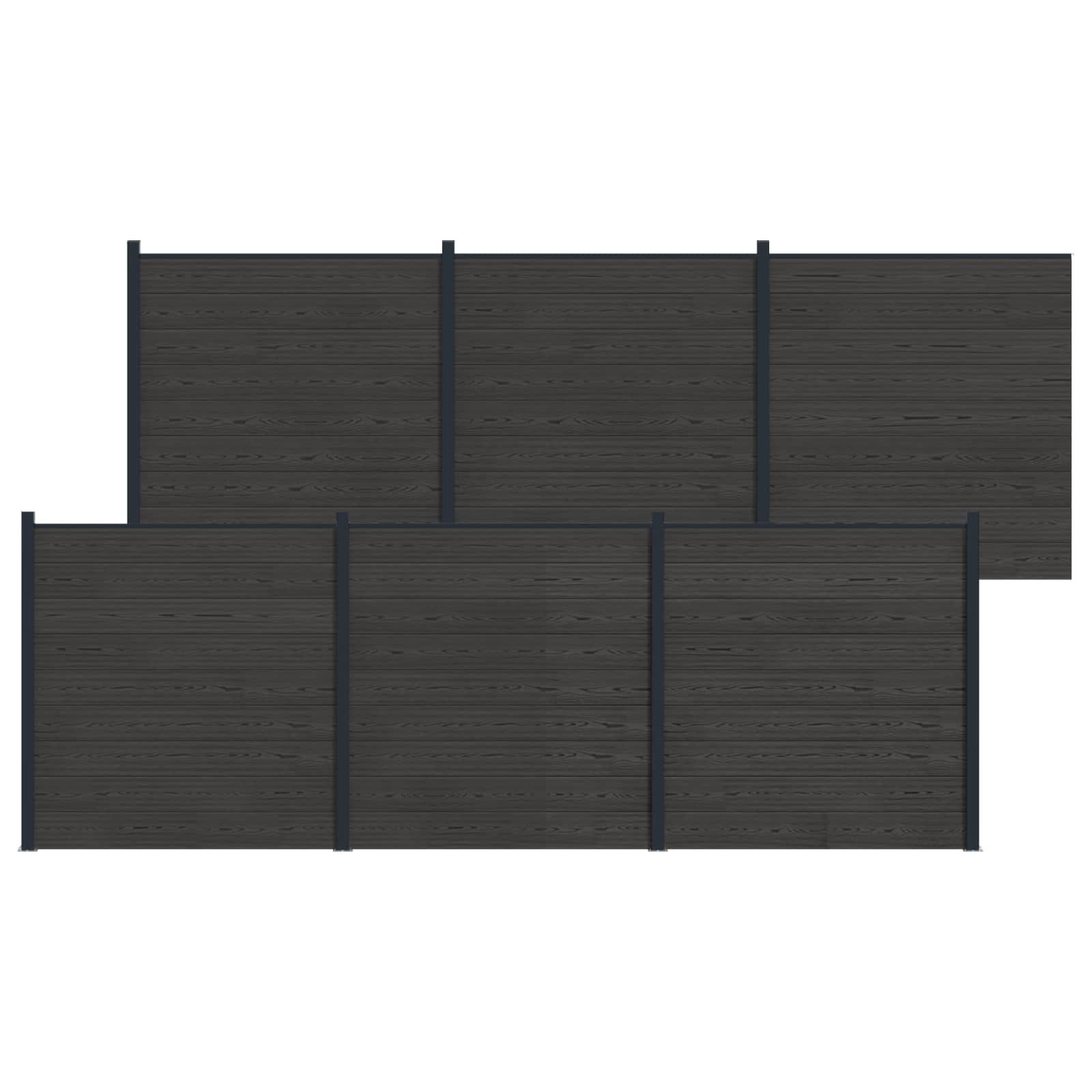 Hekpaneel 6 pcs WPC en Aluminium Zwart