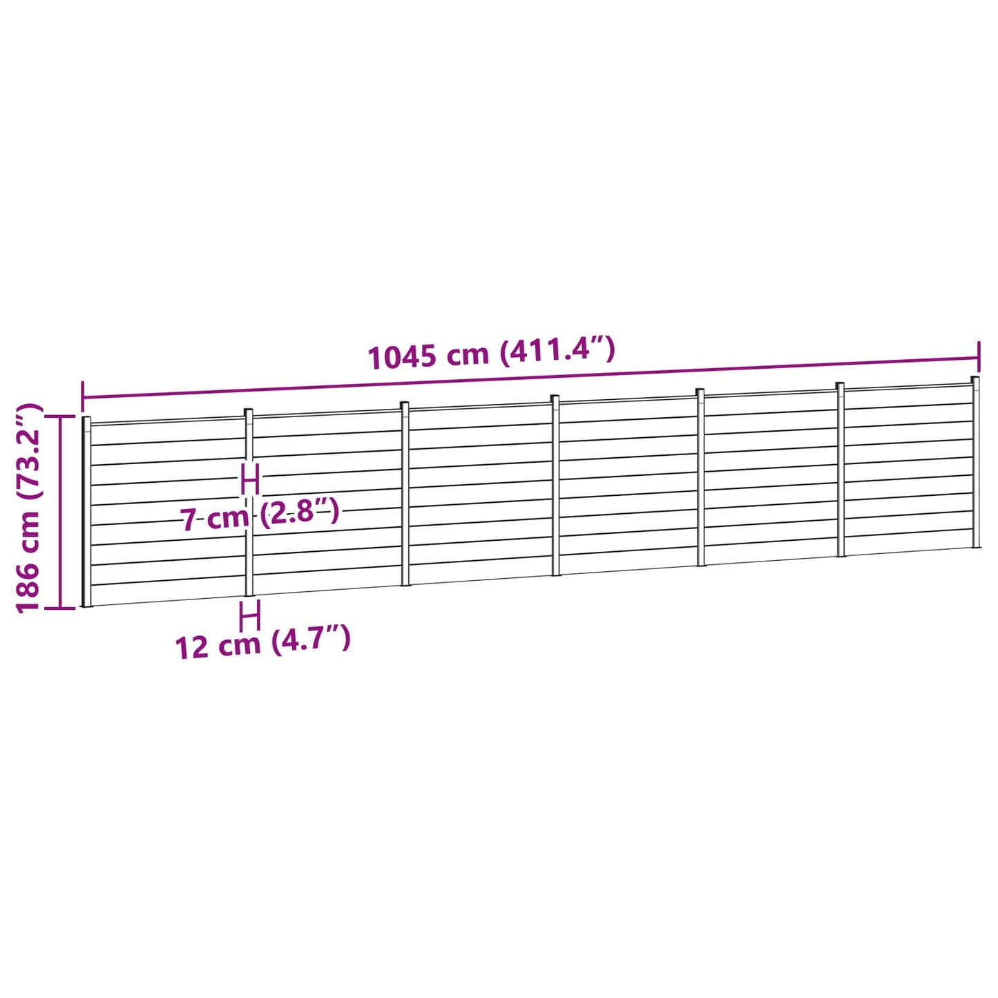 Hekpaneel 6 pcs WPC en Aluminium Zwart