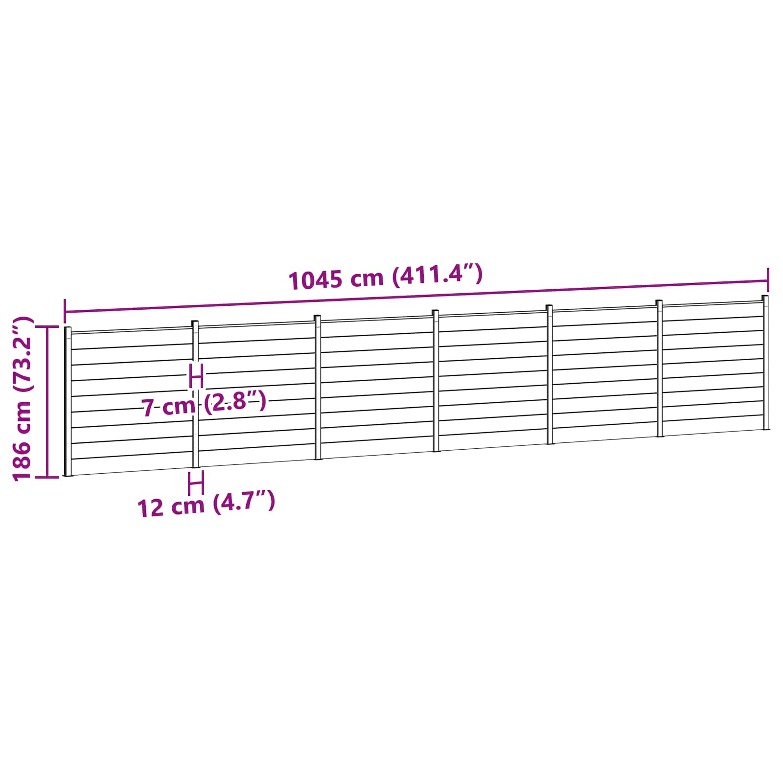 Hekpaneel 6 pcs WPC en Aluminium Zwart
