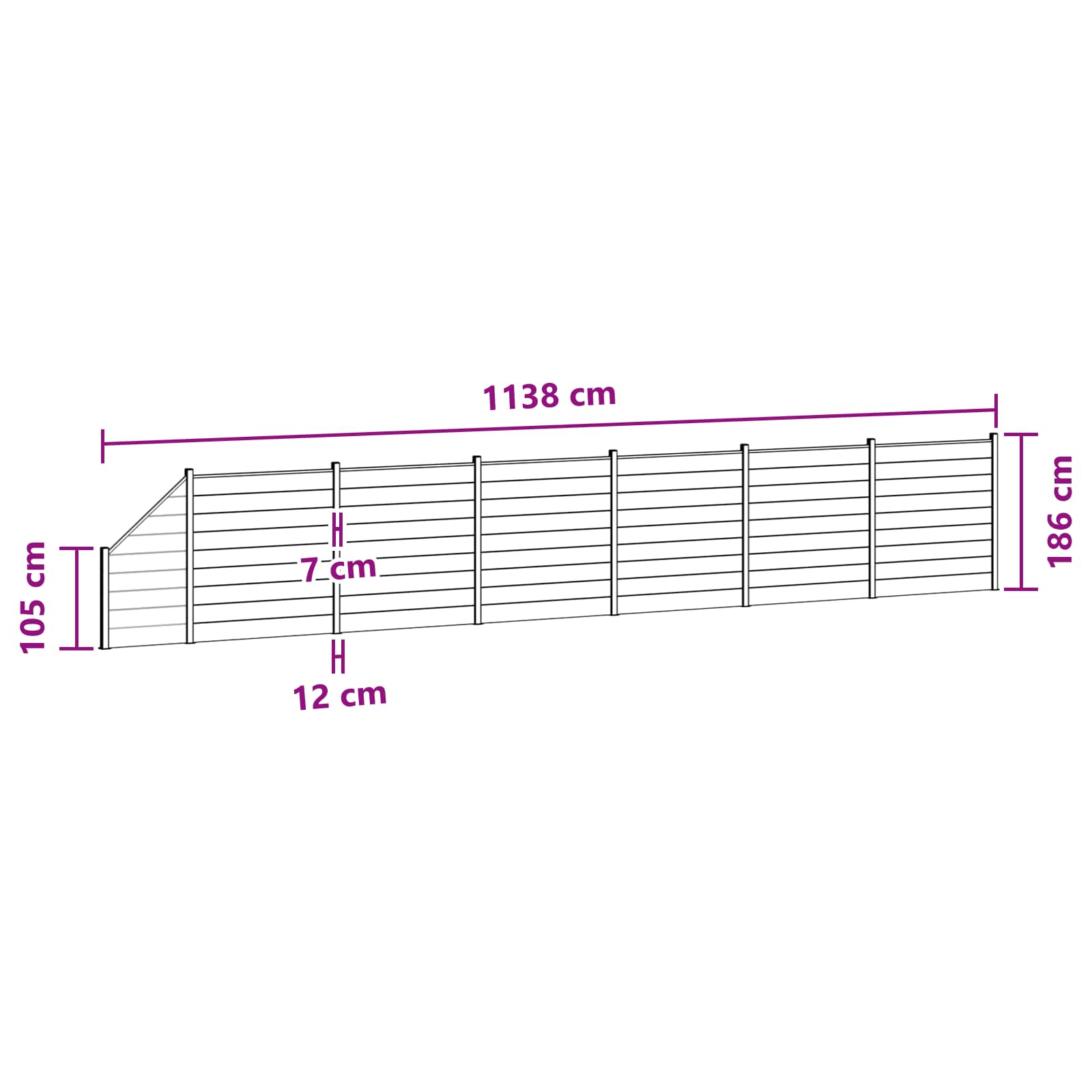 Hekpaneel 7 pcs WPC en Aluminium Zwart