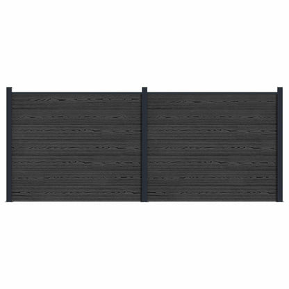 Hekpaneel 2 pcs WPC en Aluminium Zwart
