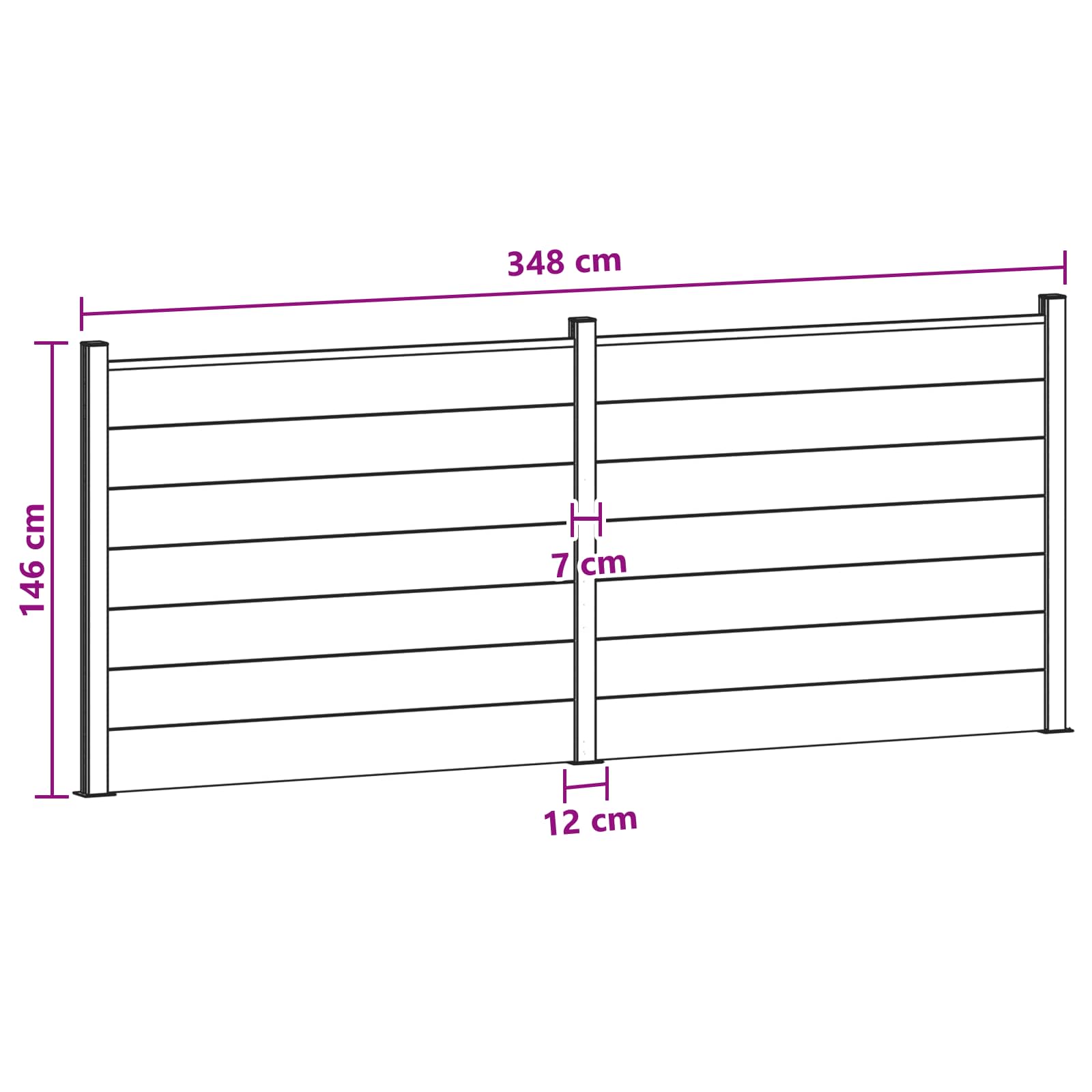 Hekpaneel 2 pcs WPC en Aluminium Zwart