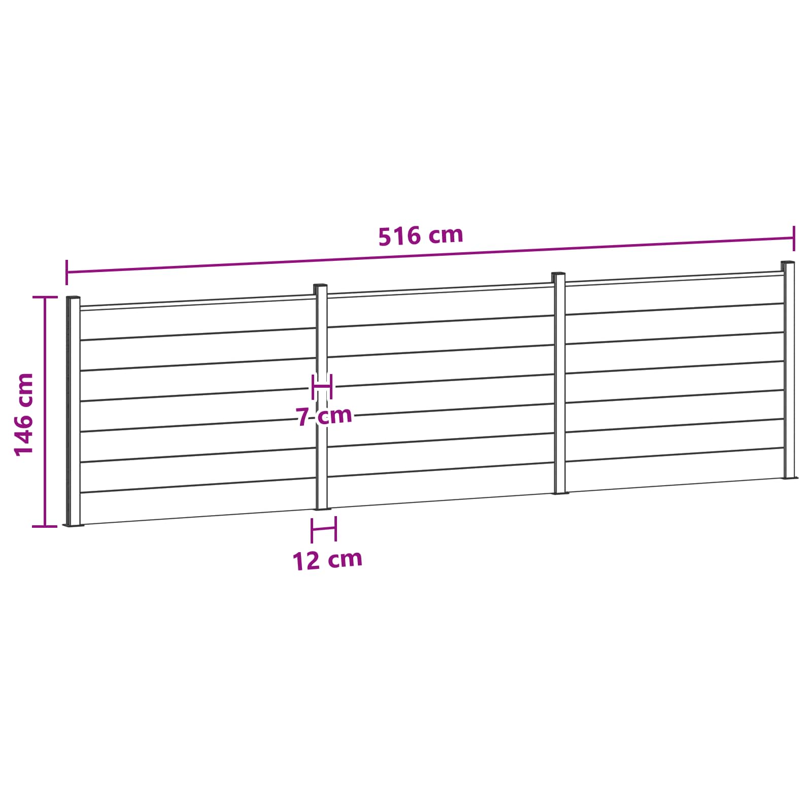 Hekpaneel 3 pcs WPC en Aluminium Zwart