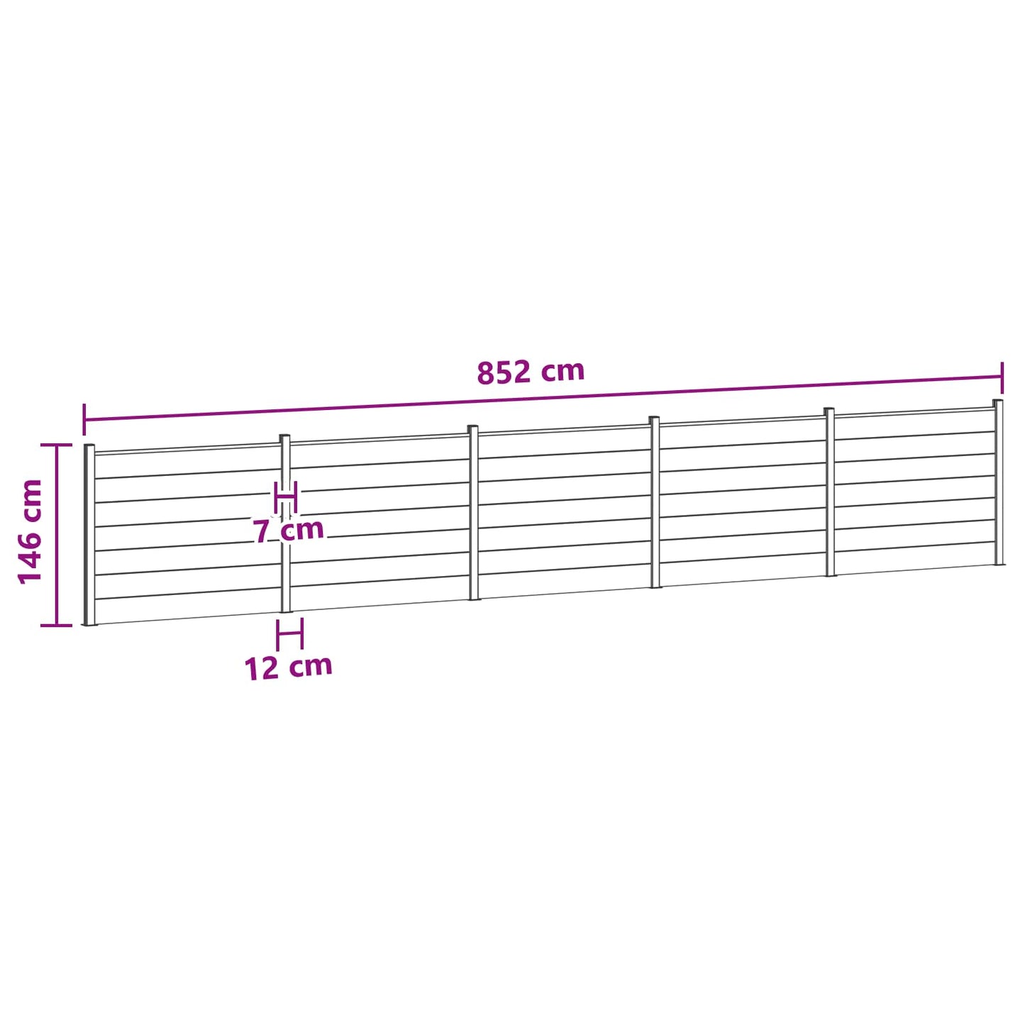 Hekpaneel 5 pcs WPC en Aluminium Zwart