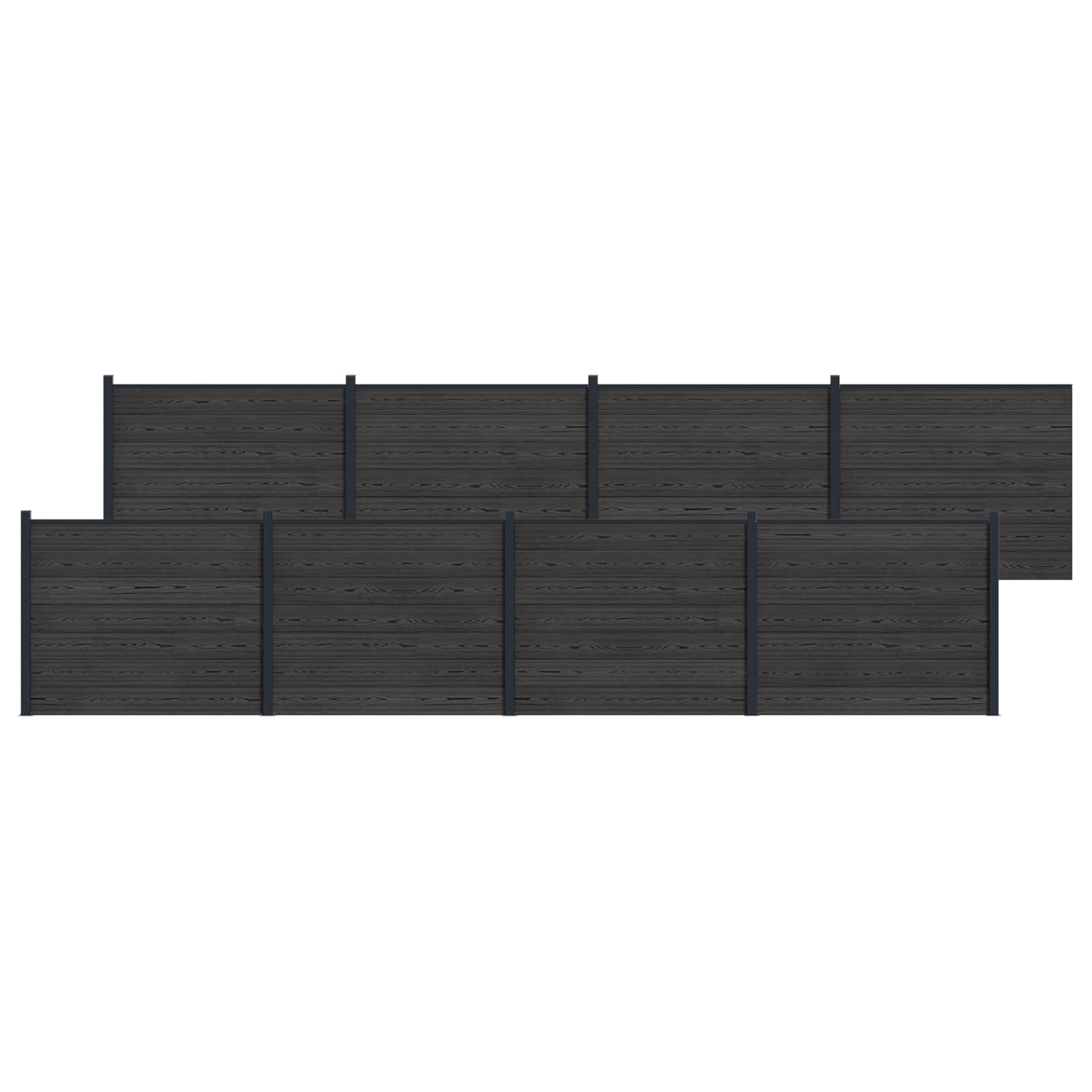 Hekpaneel 8 pcs WPC en Aluminium Zwart