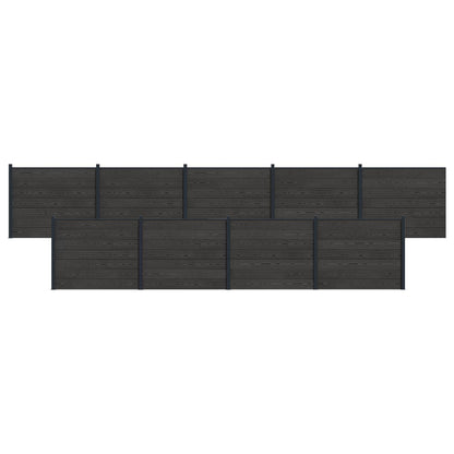 Hekpaneel 9 pcs WPC en Aluminium Zwart