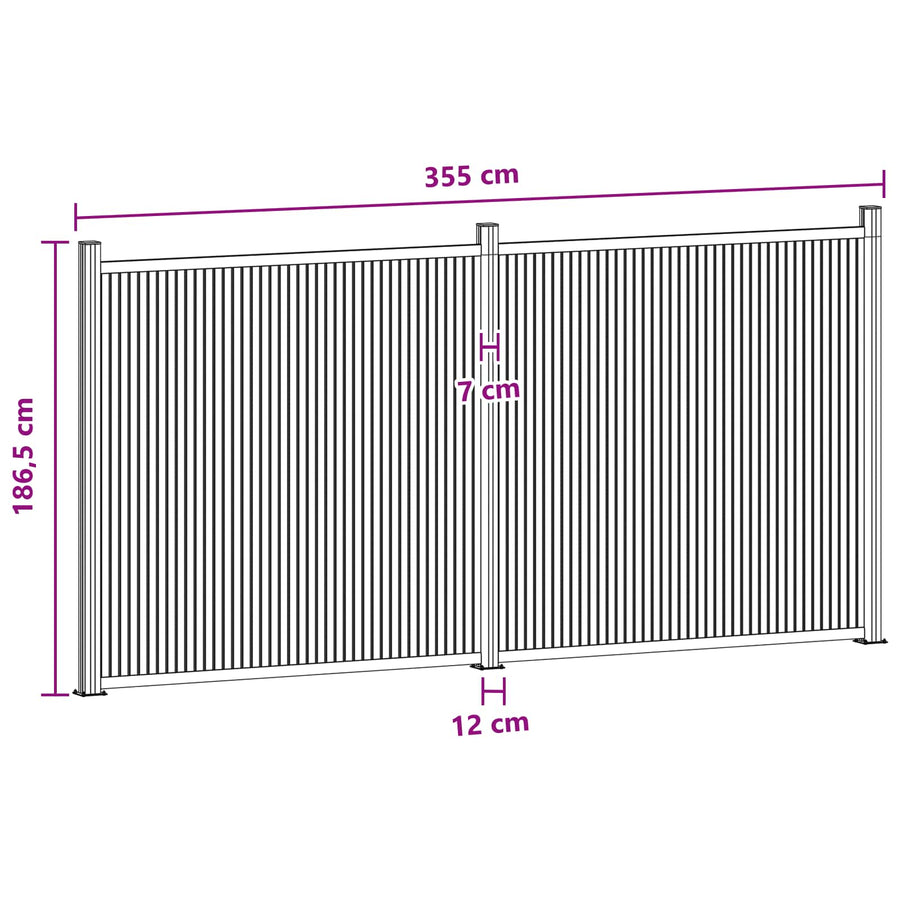 Hekpaneel 2 pcs WPC en Aluminium Zwart