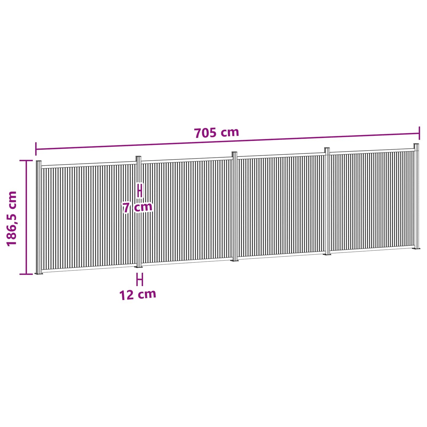Hekpaneel 4 pcs WPC en Aluminium Zwart