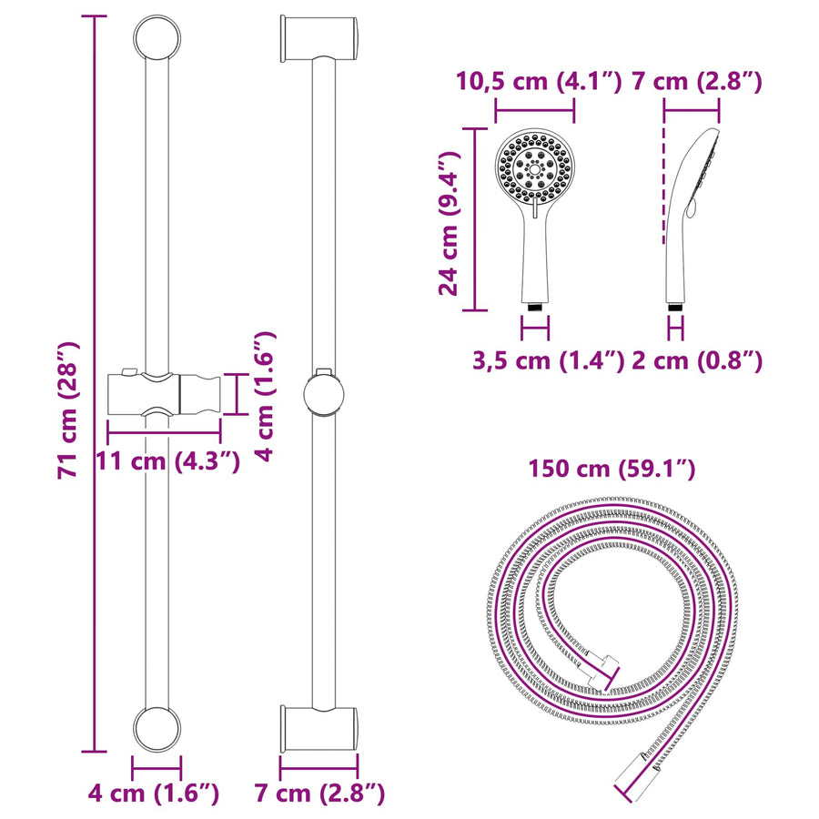 Douchesysteem set Chroom 71 cm Roestvrij staal