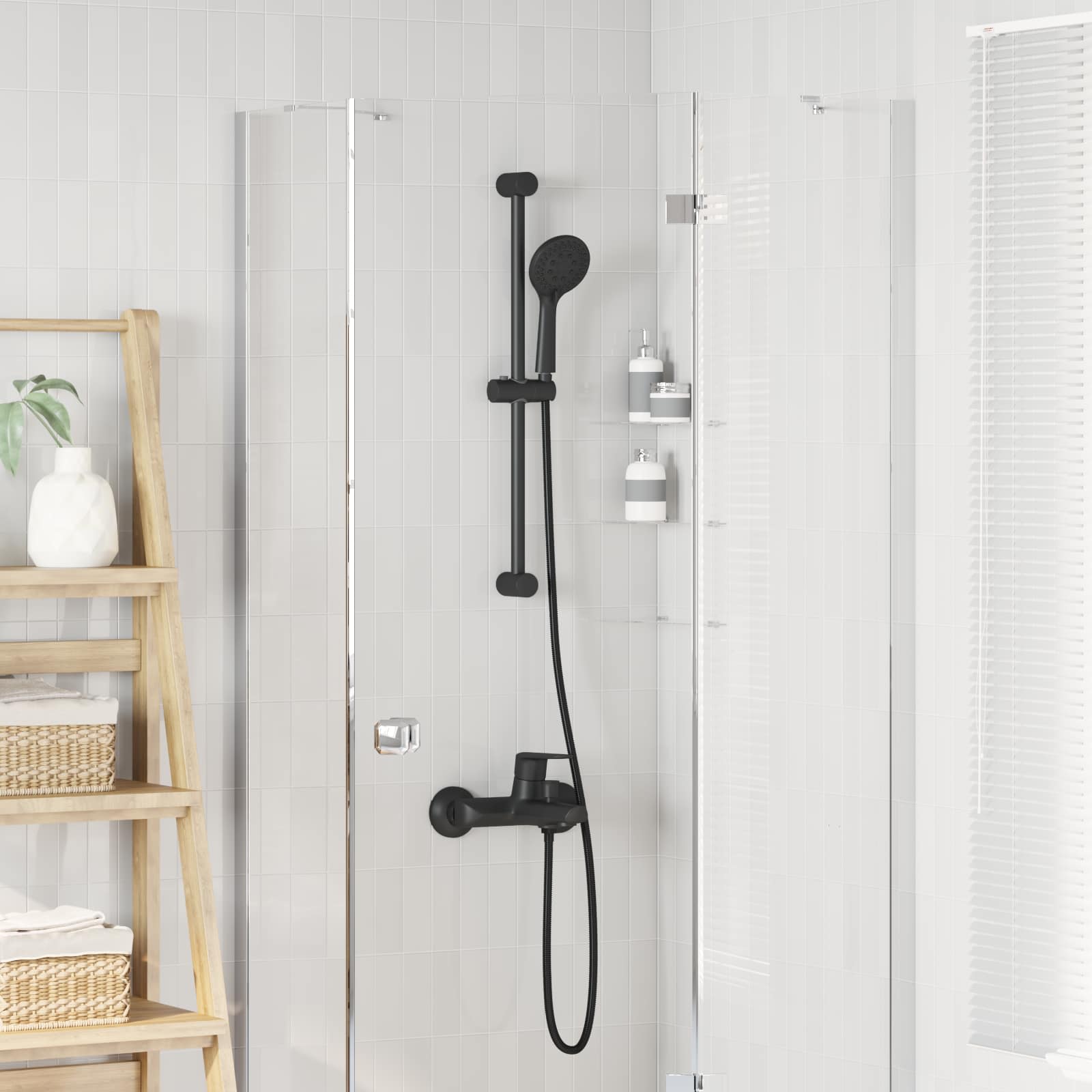 Douchesysteem set Zwart 71 cm Roestvrij staal