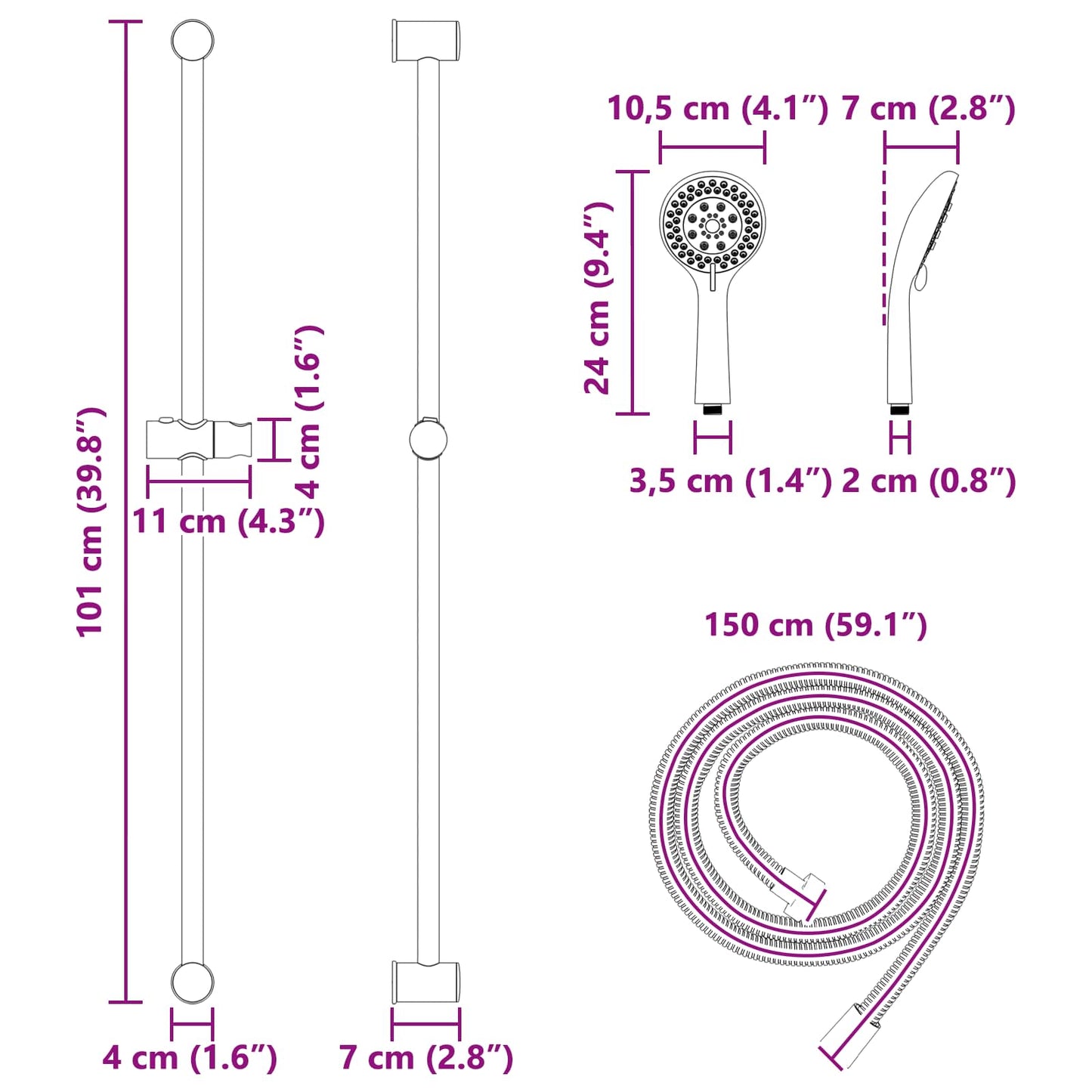 Douchesysteem set Chroom 101 cm Roestvrij staal