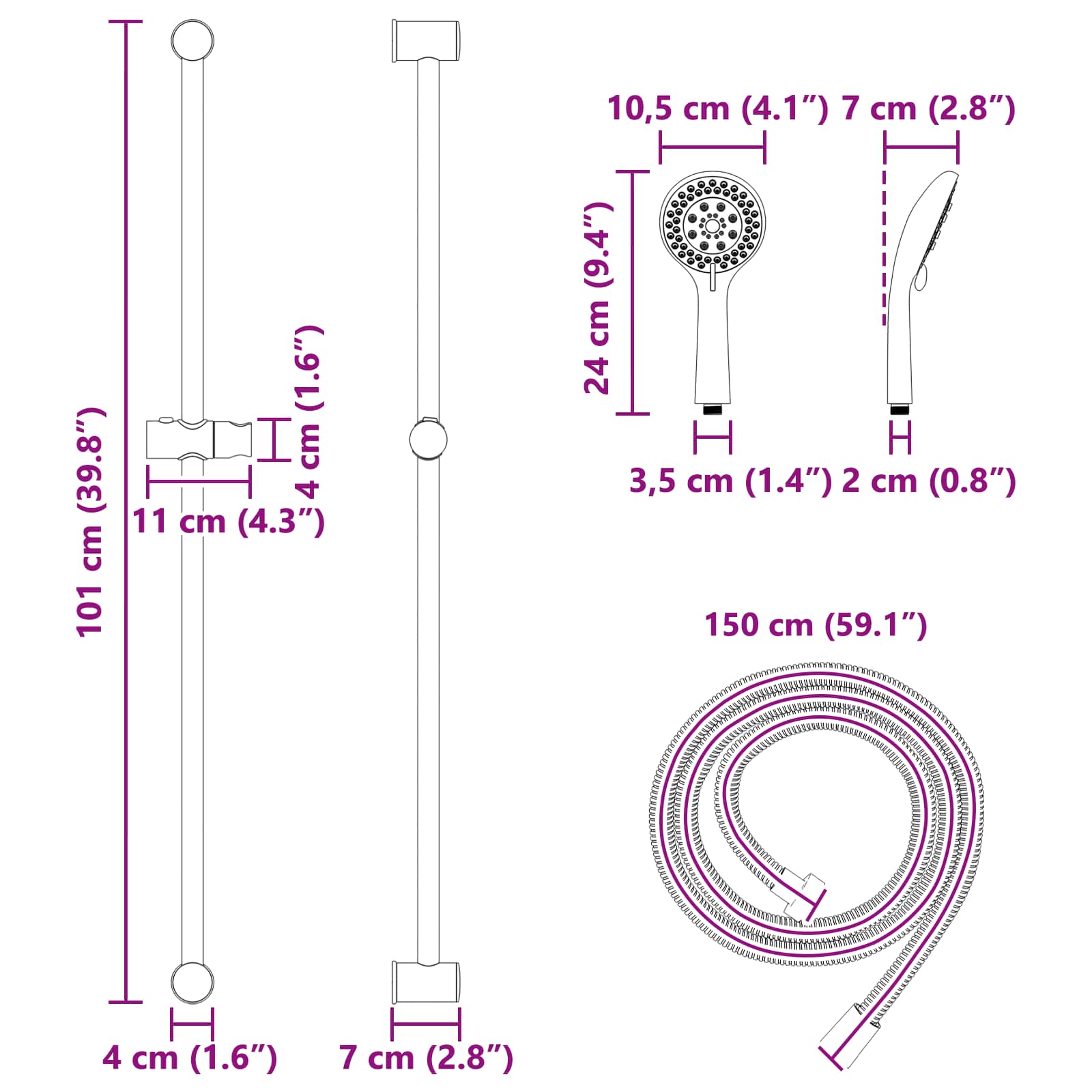 Douchesysteem set Chroom 101 cm Roestvrij staal