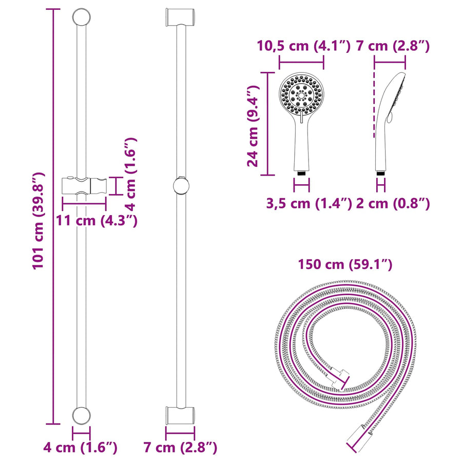 Douchesysteem set Zwart 101 cm Roestvrij staal