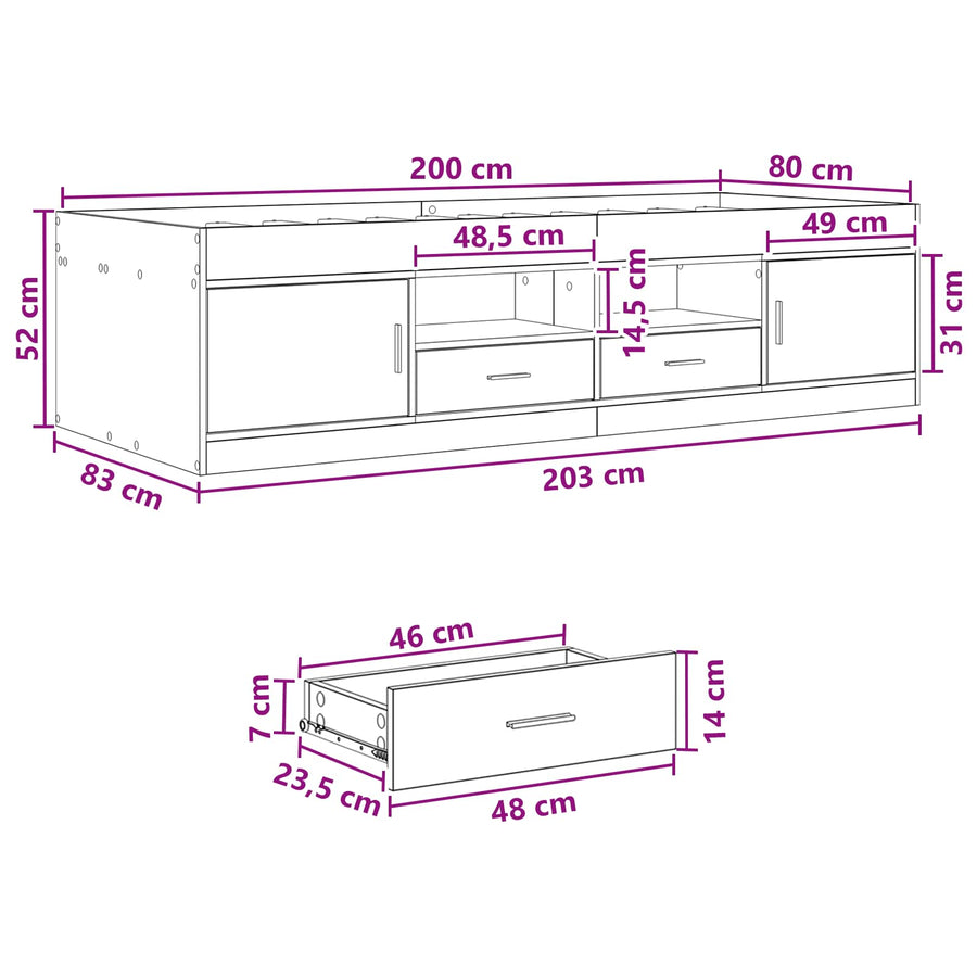 Bedframe met opslag met lade Wit 80 x 200 cm Bewerkt hout