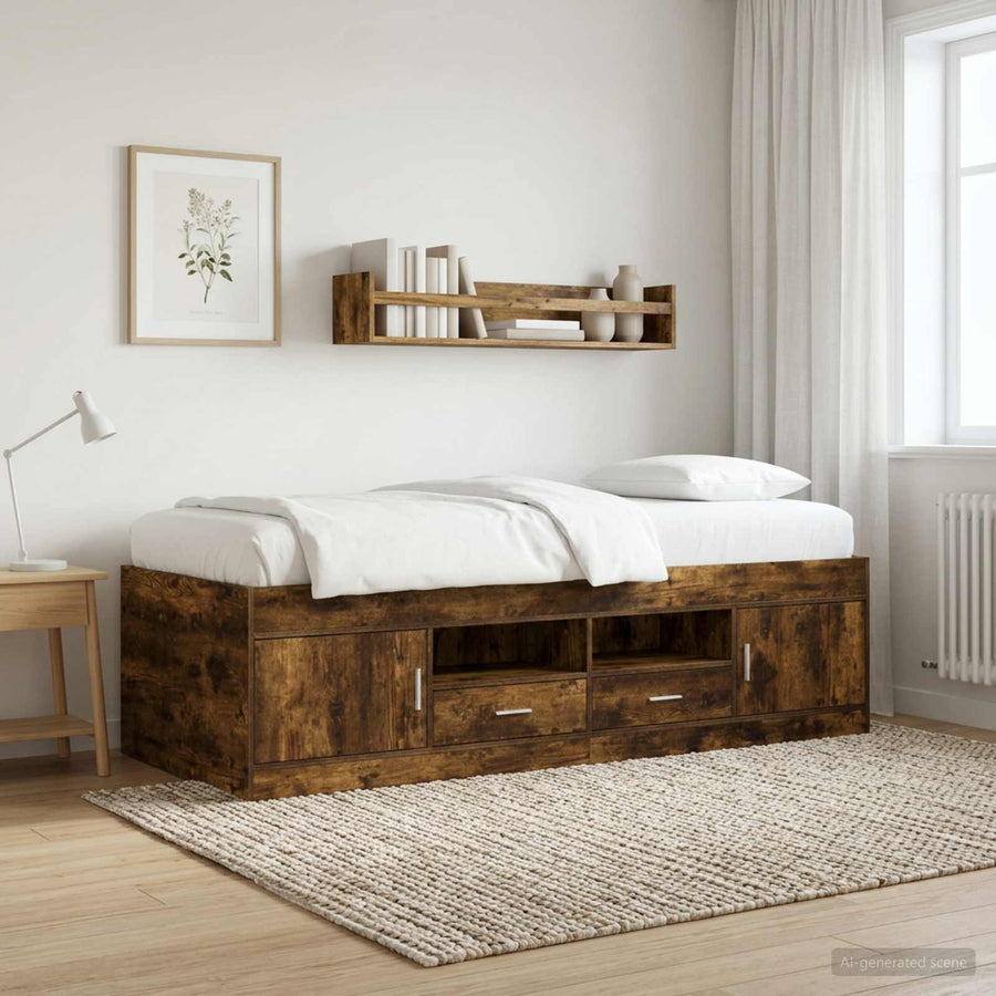 Bedframe met opslag Gerookt eiken 80 x 200 cm Bewerkt hout
