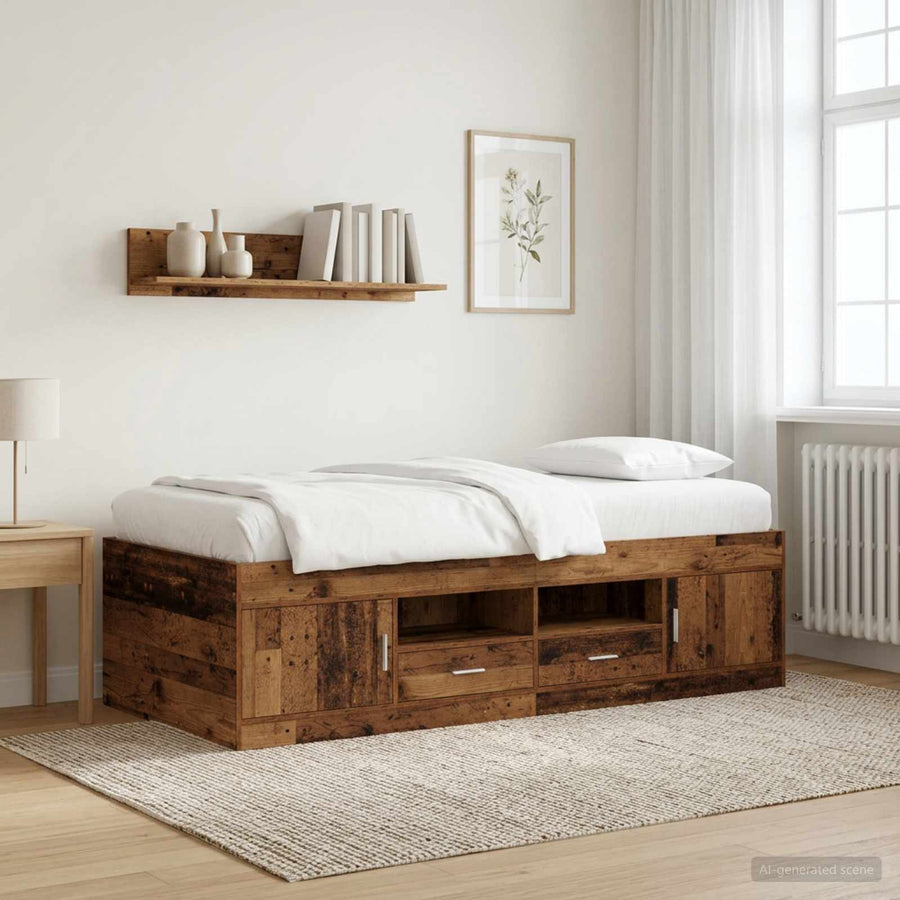 Bedframe met opslag met lade Oud hout 80 x 200 cm Bewerkt hout