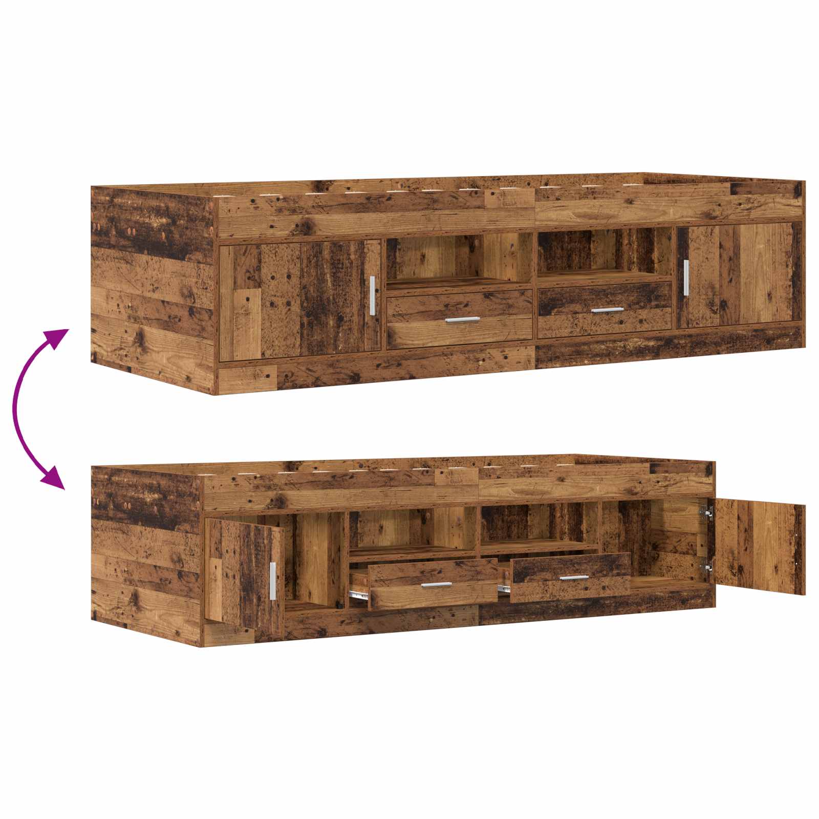 Bedframe met opslag met lade Oud hout 80 x 200 cm Bewerkt hout