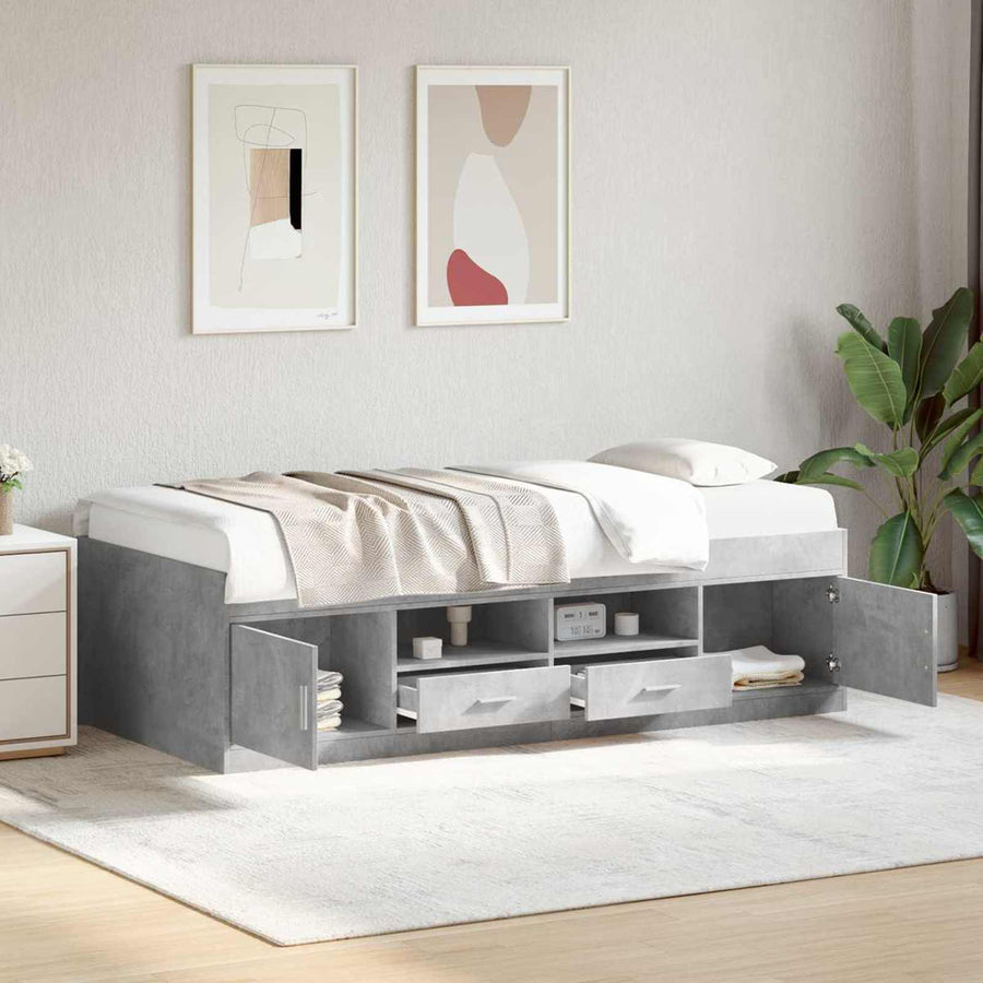 Bedframe met opslag Betongrijs 80 x 200 cm Bewerkt hout