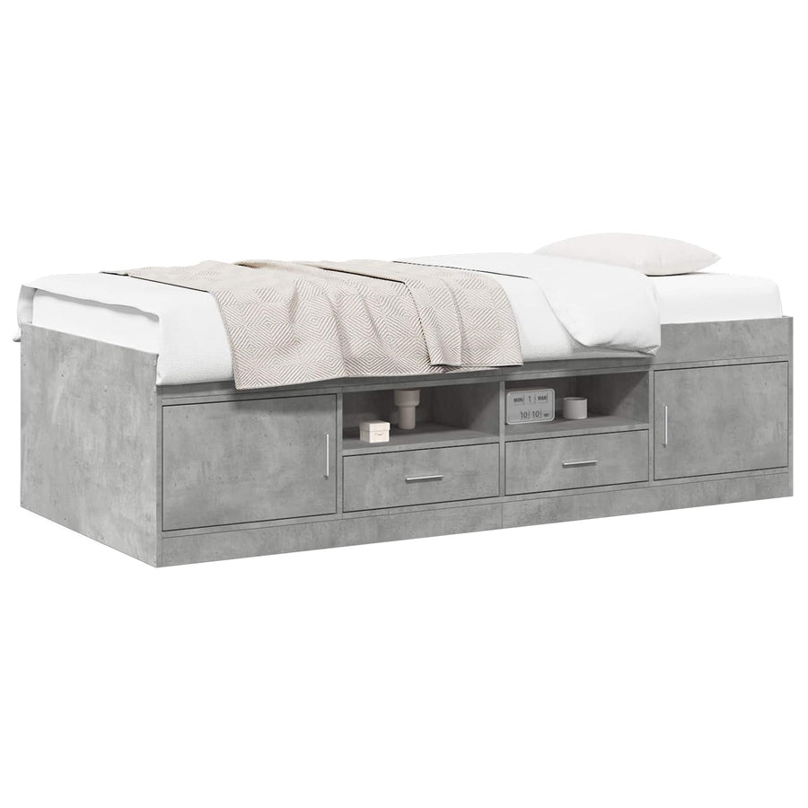 Bedframe met opslag Betongrijs 80 x 200 cm Bewerkt hout