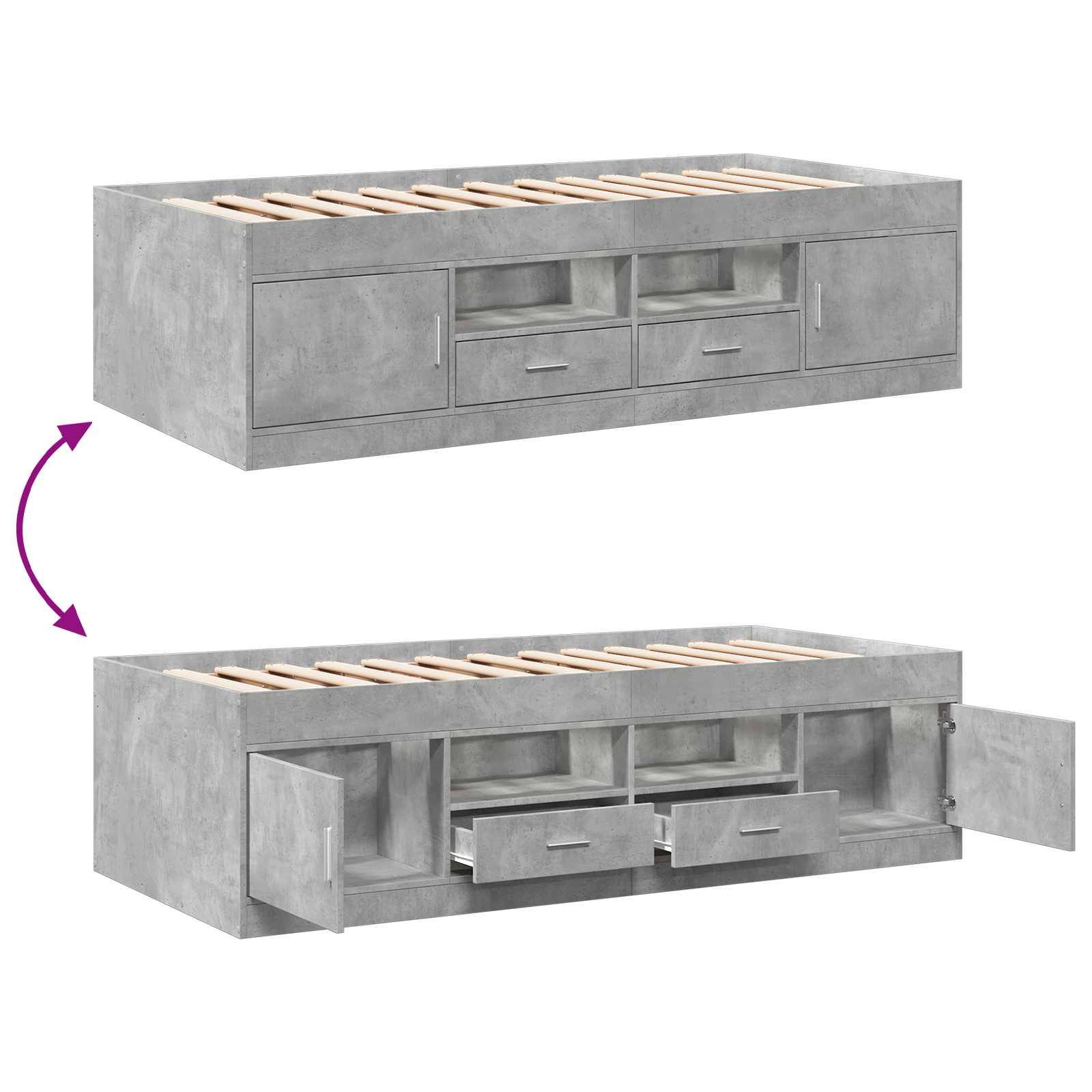 Bedframe met opslag Betongrijs 80 x 200 cm Bewerkt hout