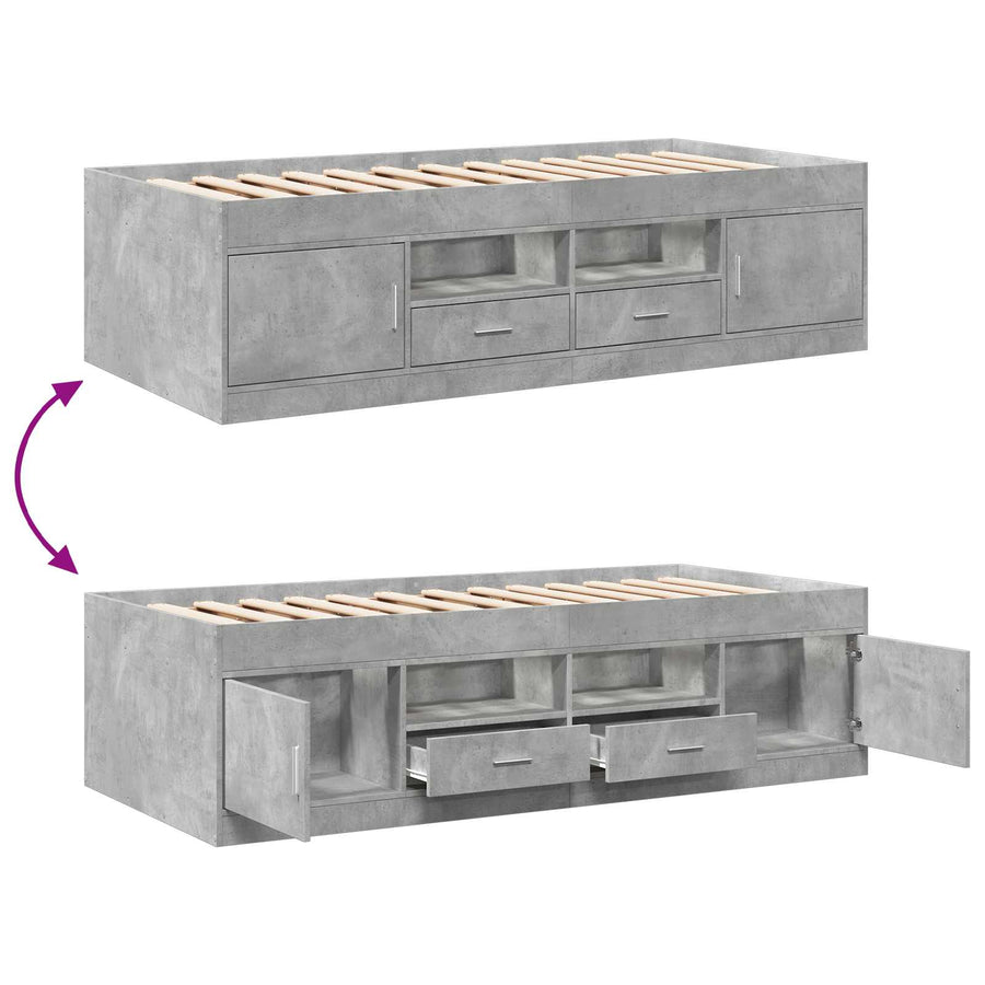 Bedframe met opslag Betongrijs 80 x 200 cm Bewerkt hout