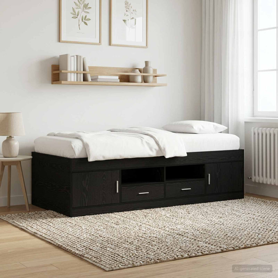 Bedframe met opslag Zwart eiken 80 x 200 cm Bewerkt hout