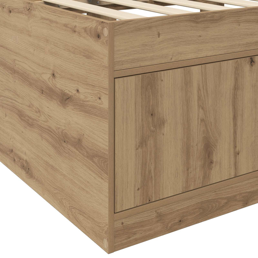 Bedframe met opslag Artisanaal eiken 80 x 200 cm Bewerkt hout