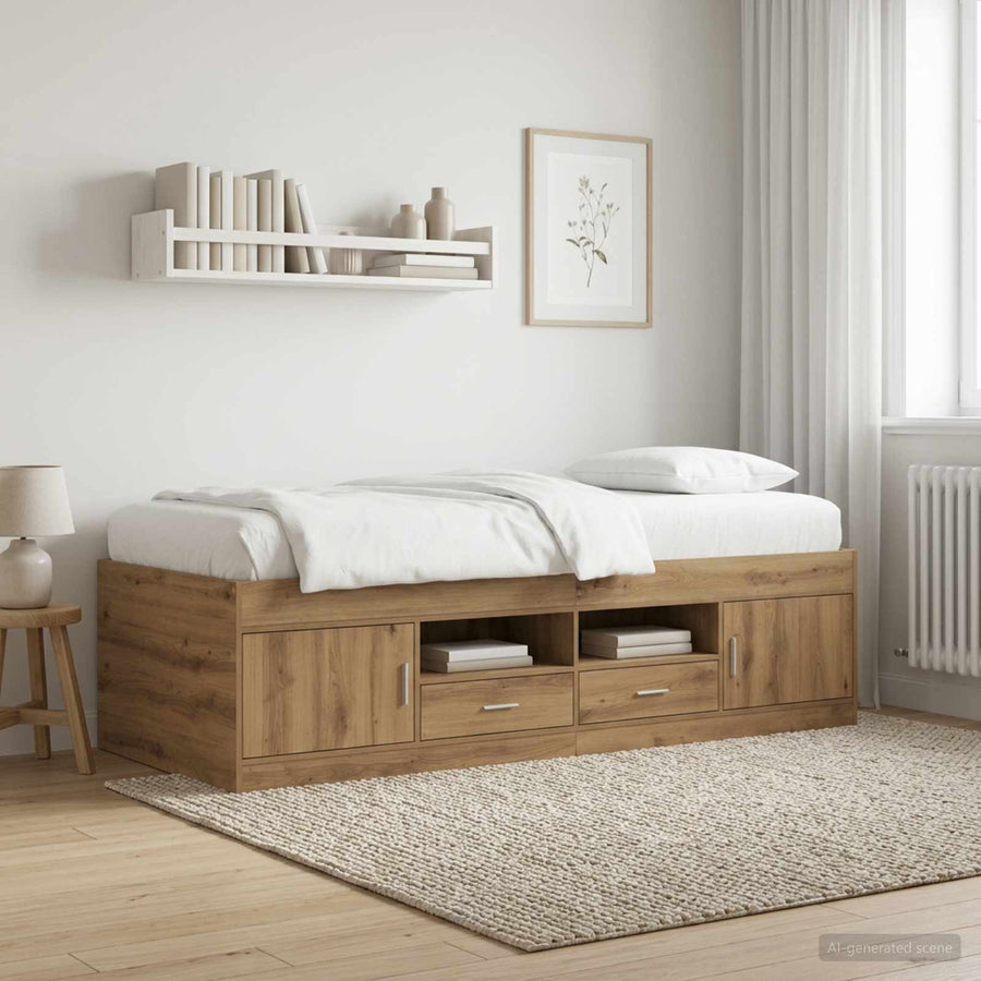 Bedframe met opslag Artisanaal eiken 80 x 200 cm Bewerkt hout