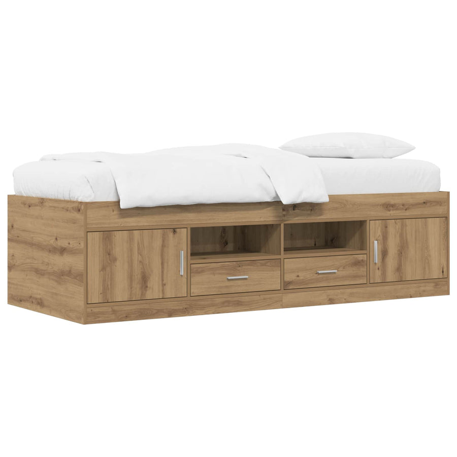 Bedframe met opslag Artisanaal eiken 80 x 200 cm Bewerkt hout