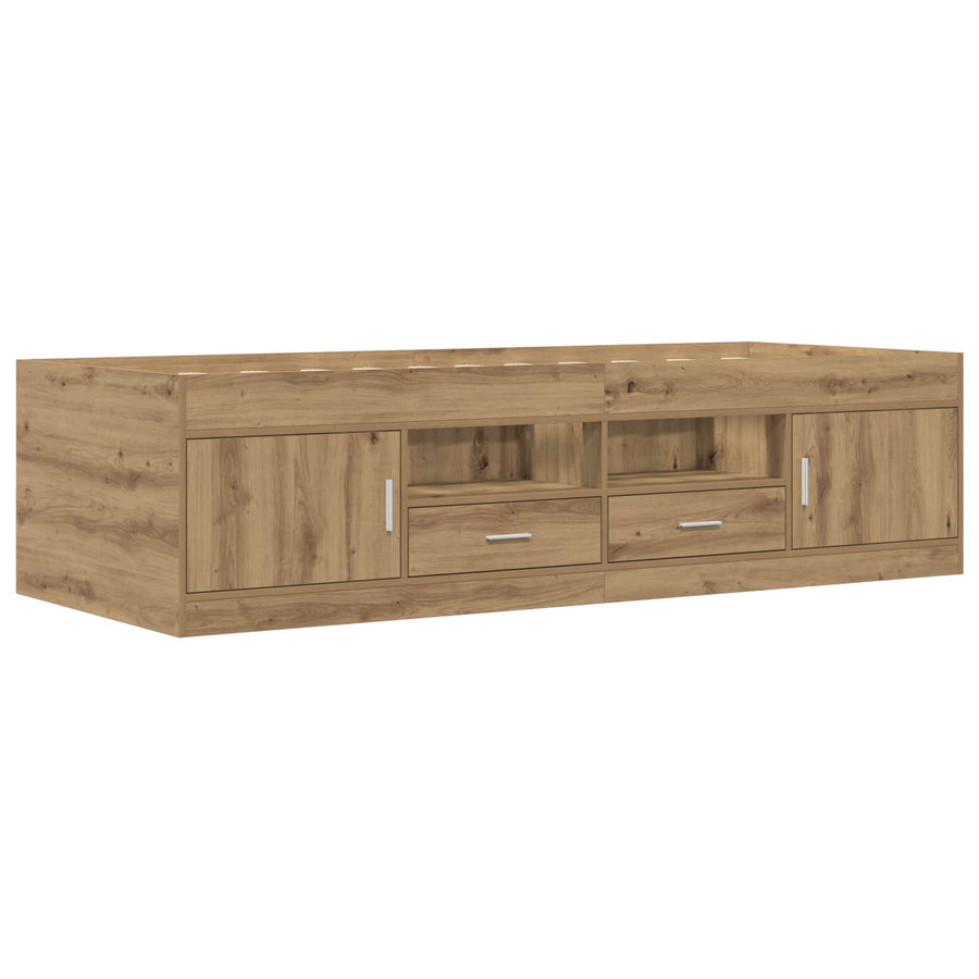 Bedframe met opslag Artisanaal eiken 80 x 200 cm Bewerkt hout