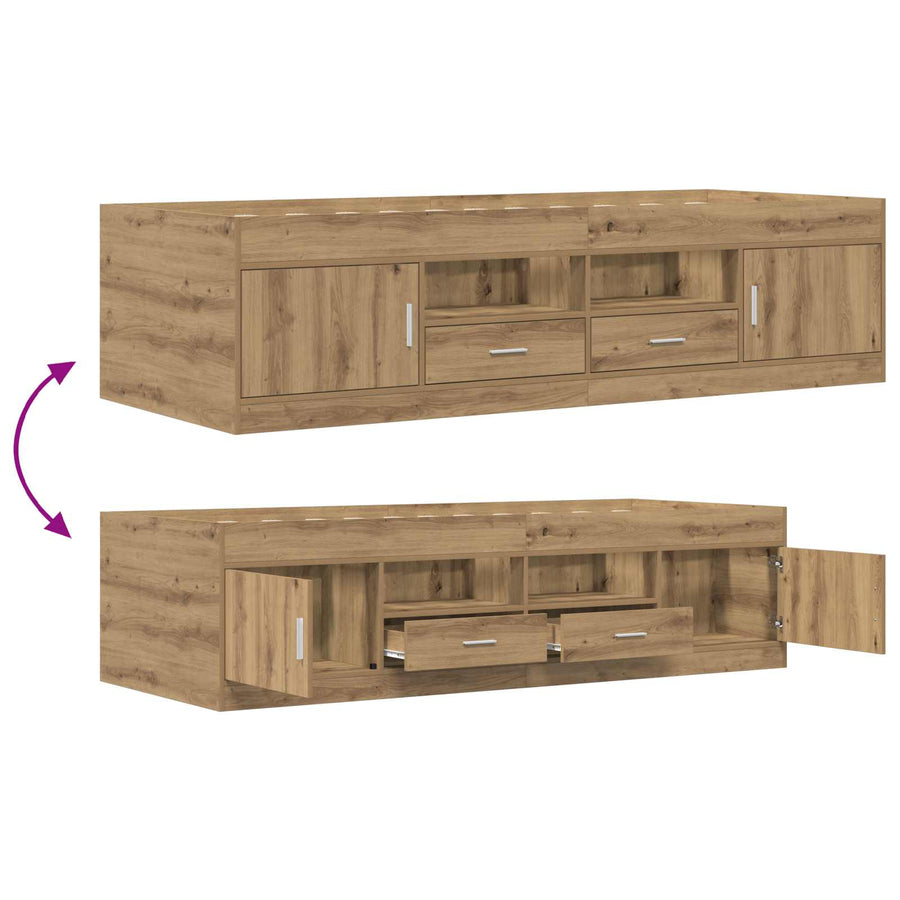 Bedframe met opslag Artisanaal eiken 80 x 200 cm Bewerkt hout