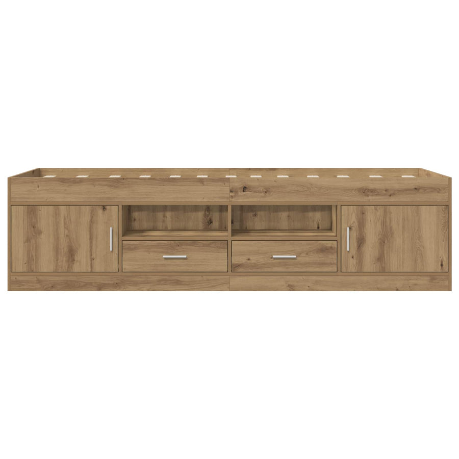 Bedframe met opslag Artisanaal eiken 80 x 200 cm Bewerkt hout
