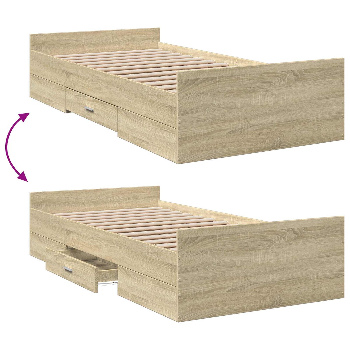 Bedframe met opslag Sonoma Eiken 80 x 200 cm Bewerkt hout