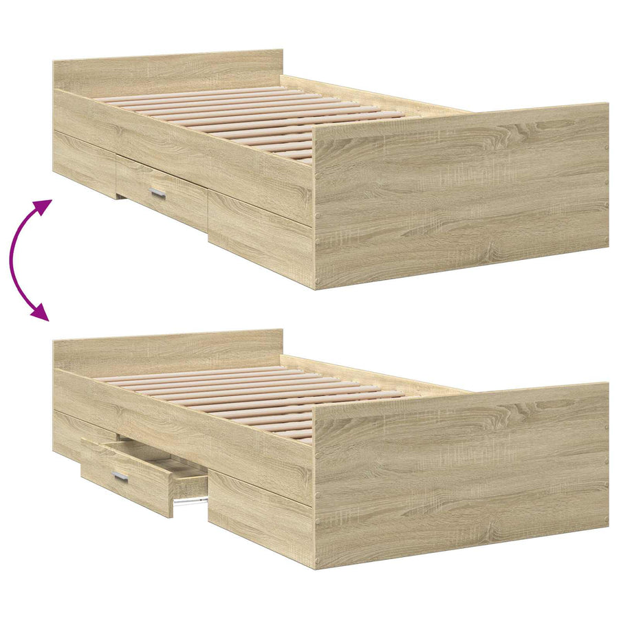 Bedframe met opslag Sonoma Eiken 80 x 200 cm Bewerkt hout