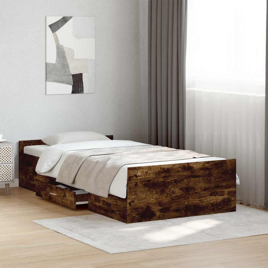 Bedframe met opslag Gerookt eiken 80 x 200 cm Bewerkt hout