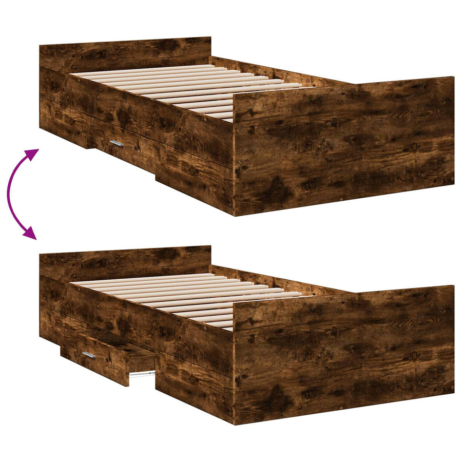 Bedframe met opslag Gerookt eiken 80 x 200 cm Bewerkt hout
