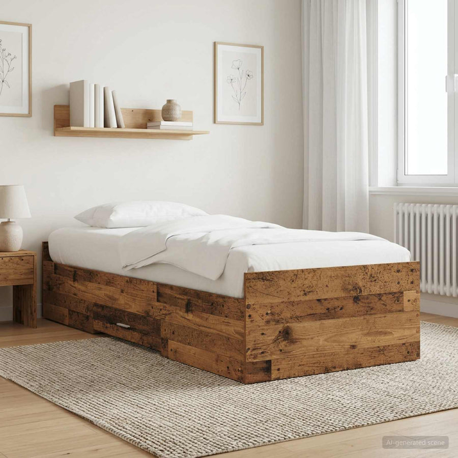 Bedframe met opslag met lade Oud hout 80 x 200 cm Bewerkt hout