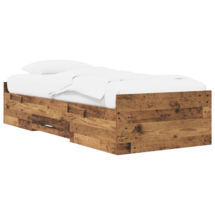 Bedframe met opslag met lade Oud hout 80 x 200 cm Bewerkt hout