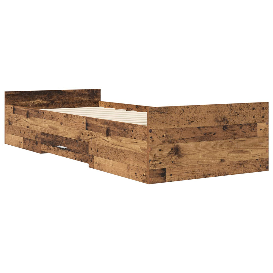 Bedframe met opslag met lade Oud hout 80 x 200 cm Bewerkt hout