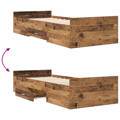 Bedframe met opslag met lade Oud hout 80 x 200 cm Bewerkt hout