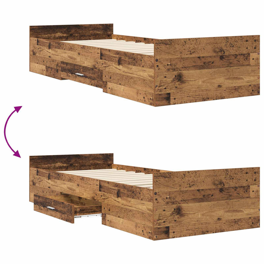 Bedframe met opslag met lade Oud hout 80 x 200 cm Bewerkt hout