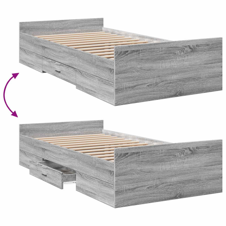 Bedframe met opslag Grijs Sonoma 80 x 200 cm Bewerkt hout