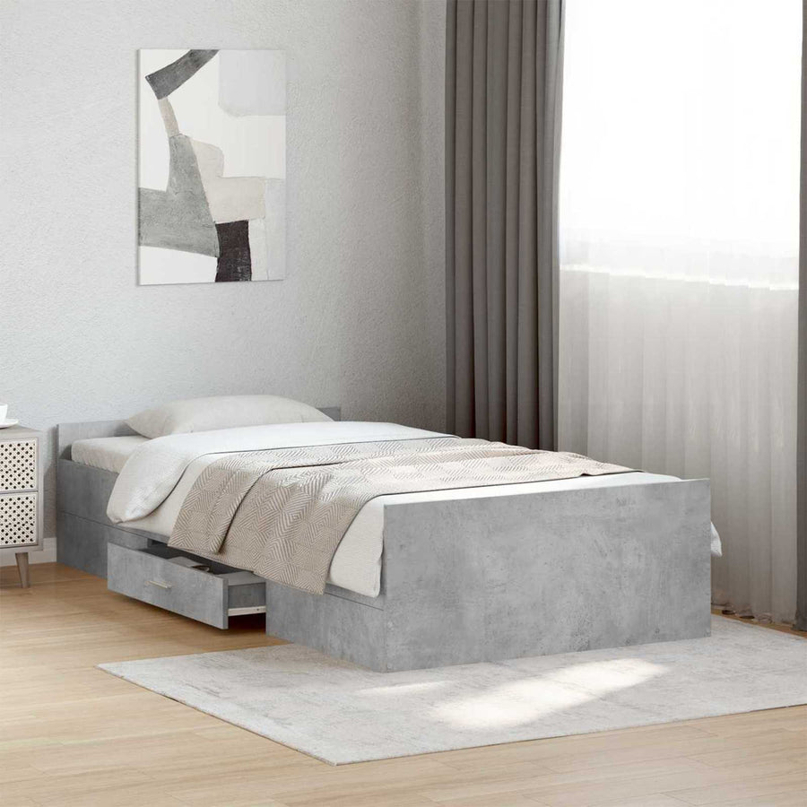 Bedframe met opslag Betongrijs 80 x 200 cm Bewerkt hout