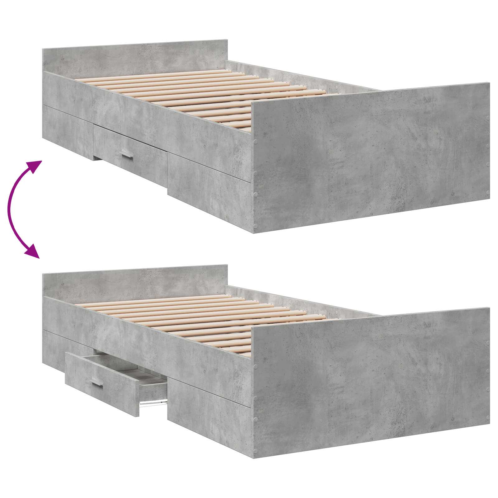 Bedframe met opslag Betongrijs 80 x 200 cm Bewerkt hout