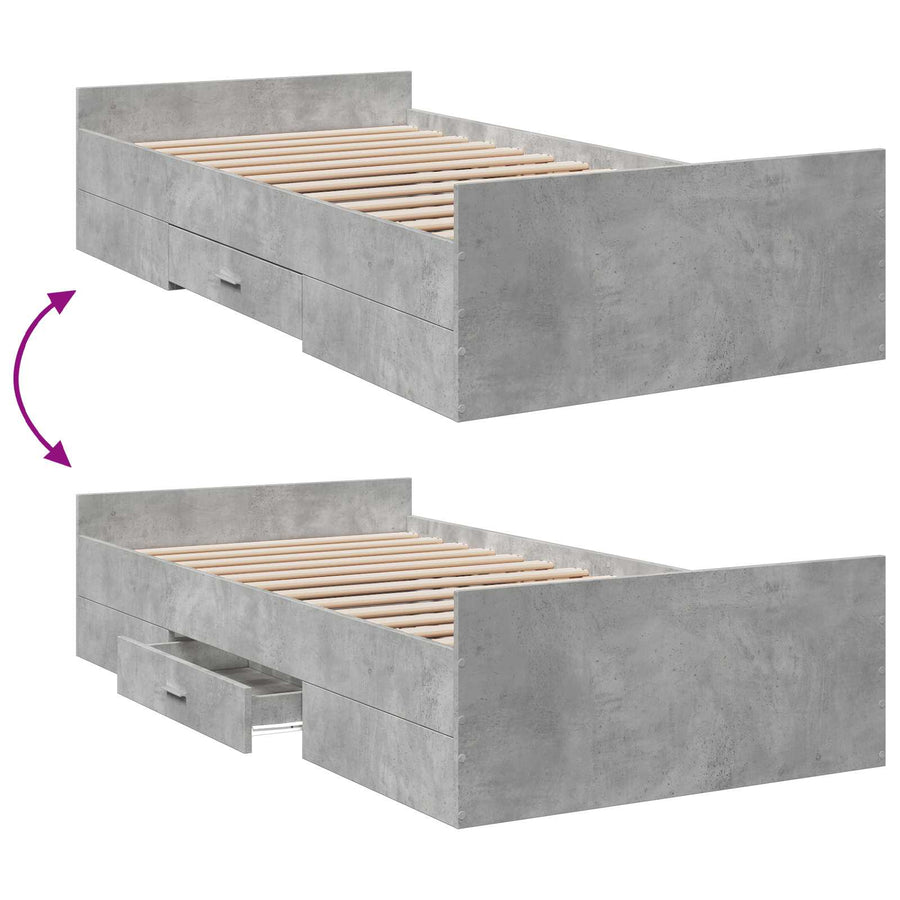 Bedframe met opslag Betongrijs 80 x 200 cm Bewerkt hout