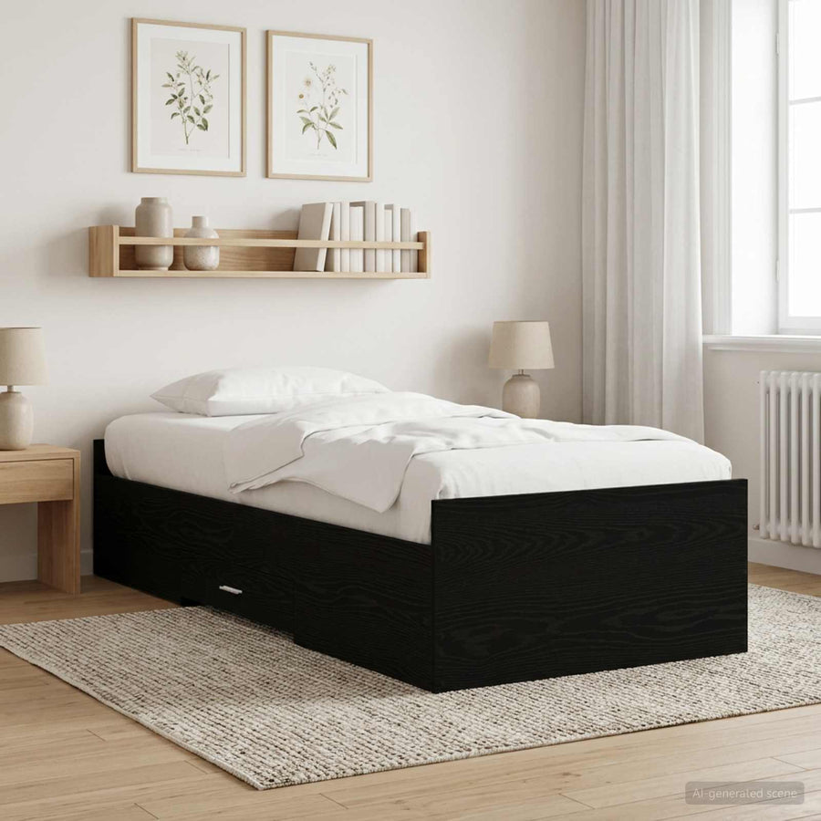 Bedframe met opslag Zwart eiken 80 x 200 cm Bewerkt hout