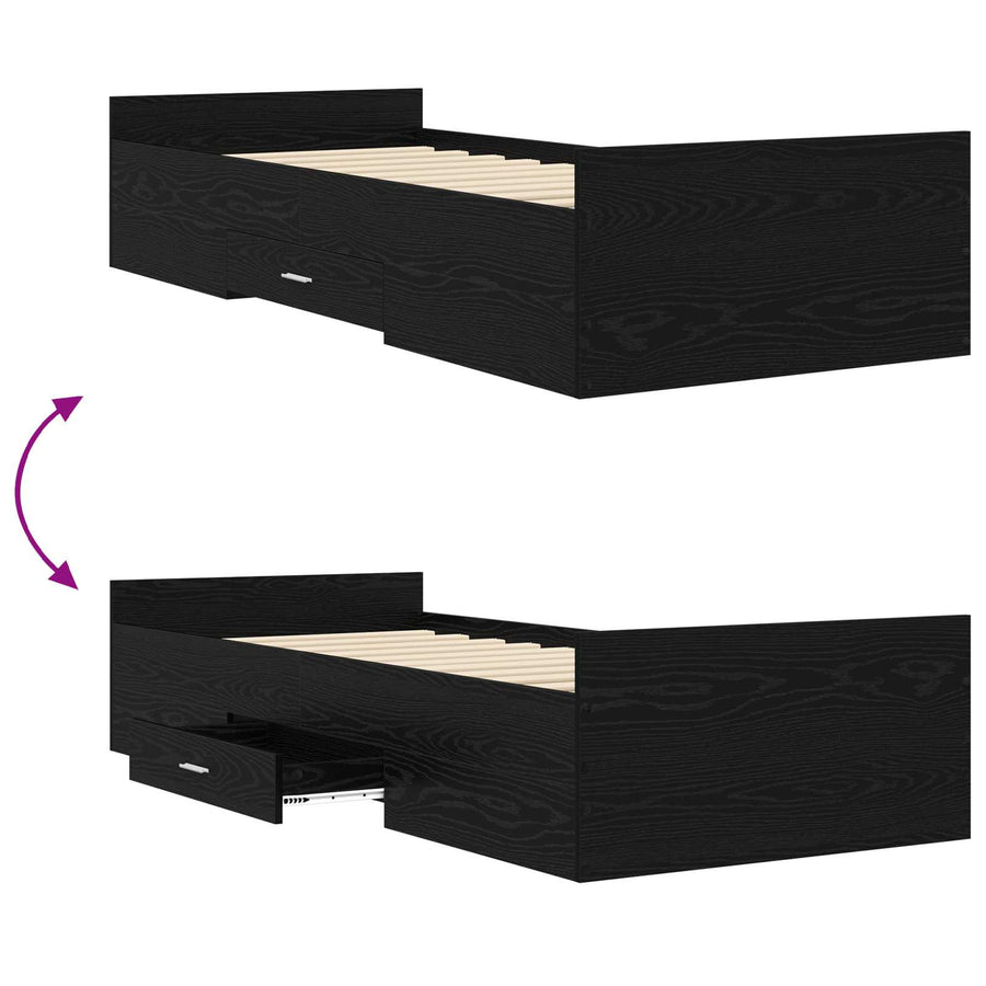 Bedframe met opslag Zwart eiken 80 x 200 cm Bewerkt hout