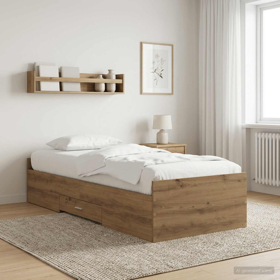 Bedframe met opslag Artisanaal eiken 80 x 200 cm Bewerkt hout