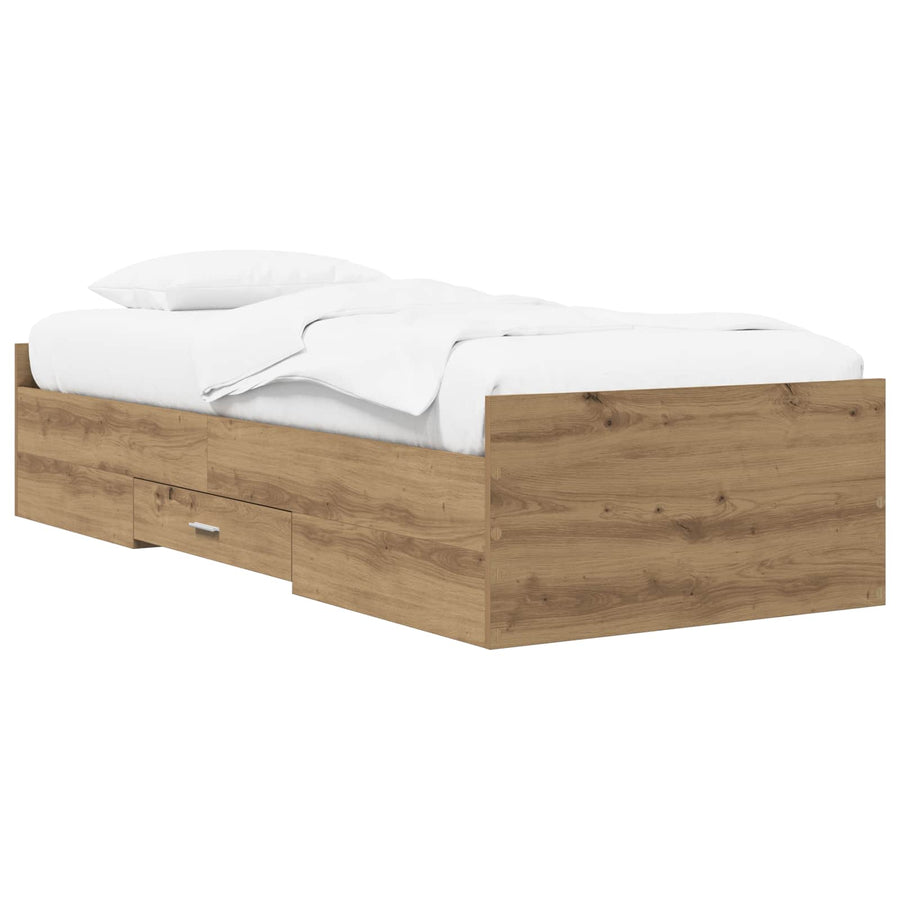 Bedframe met opslag Artisanaal eiken 80 x 200 cm Bewerkt hout